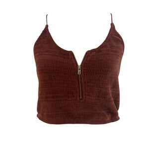 Dusty Rose Corduroy Half Zipper Front Women's Crop Top Size L NWOT